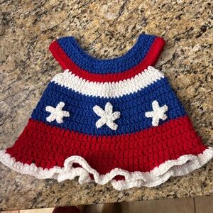 Handmade Red, White, and Blue Crochet Dress for Kids